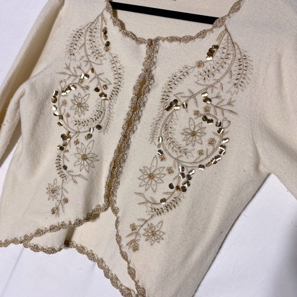 Mac & Jac Ivory Wool Cardigan With Gold  Decorations And Trim L - Picture 11 of 16